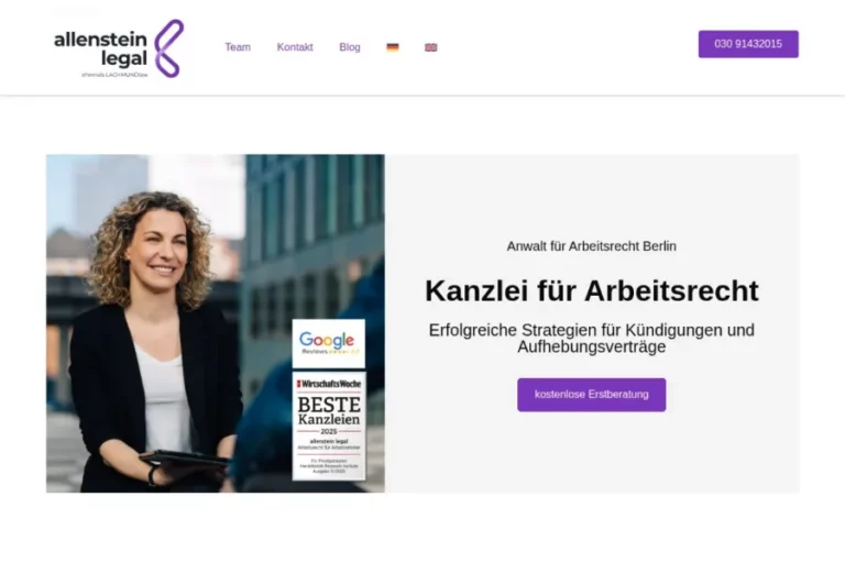 Website von allenstein.legal, Arbeitsrecht Berlin