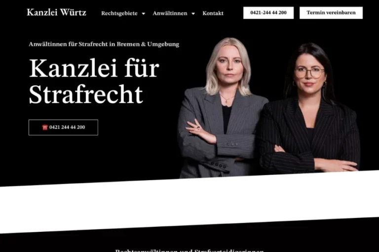 Website der Kanzlei Würtz, Straf- und Familienrecht Bremen